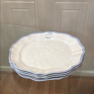 - Shabby chic Set of 4 White Plates with Blue Trim 10.5"